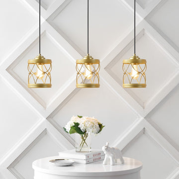 Marelle 6.5" Farmhouse Industrial Iron Filigree Caged Jar LED Pendant - JONATHAN Y